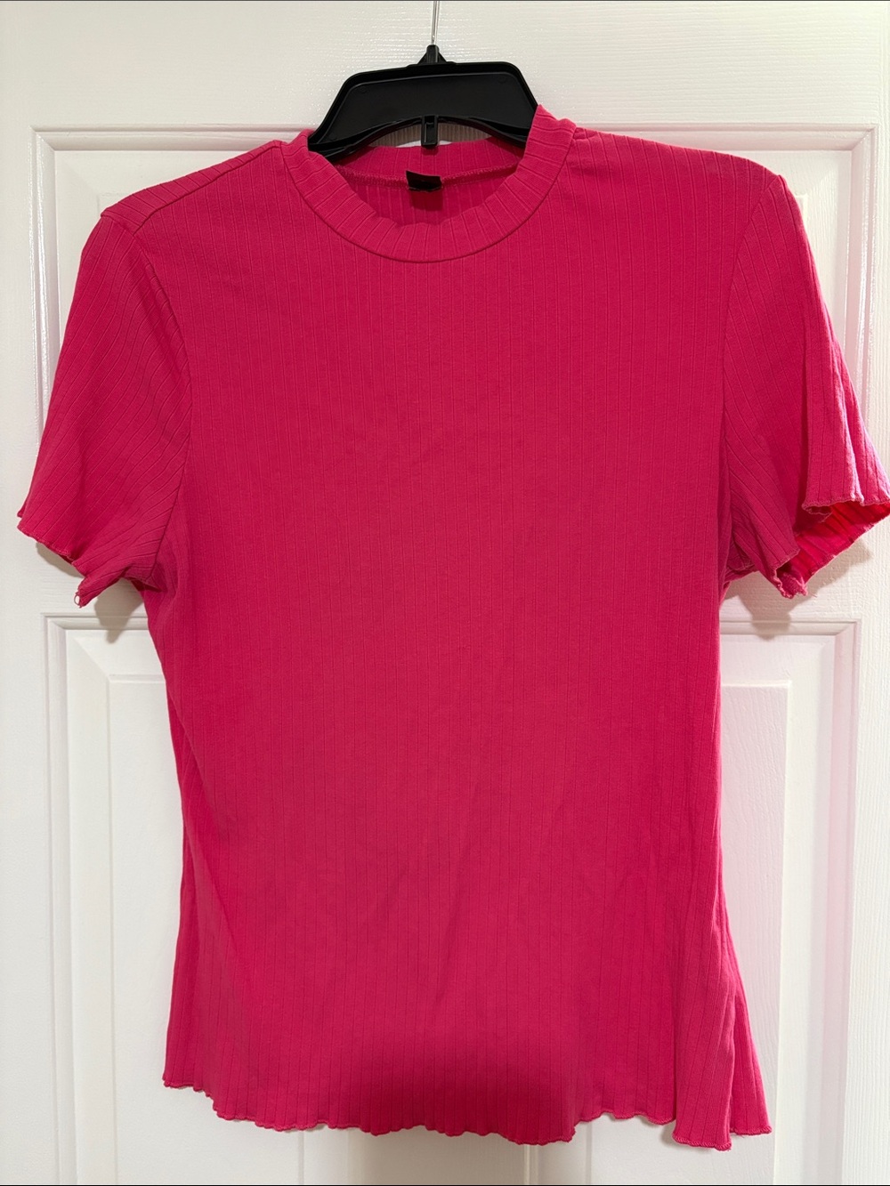 SHEIN Ribbed Short Sleeve Tee in Hot Pink